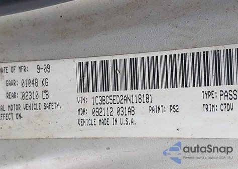 2010 Chrysler Sebring Touring z USA, uszkodzony, nr VIN 1C3BC5ED2AN118181